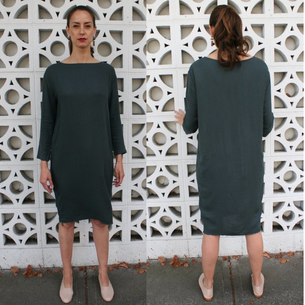 Black Crane Slim Dress Rayon Wool Small
